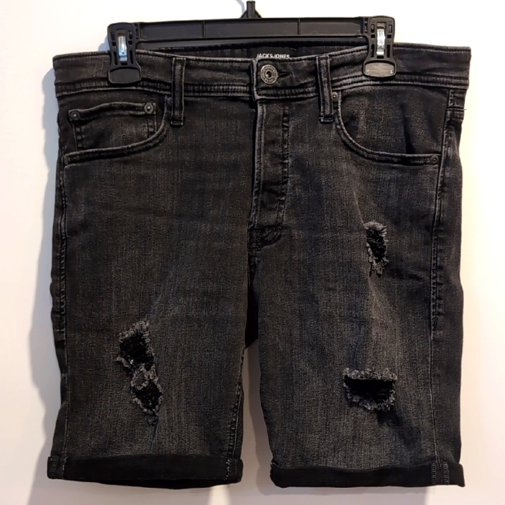 2/$20 Jack & Jones Black Jean Shorts Distressed Denim Medium